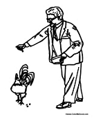 Man Feeding Rooster