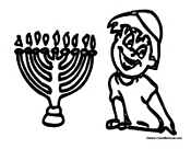 Jewish Boy and Menorah