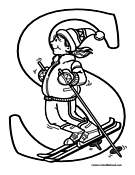 S is for Ski Coloring Page