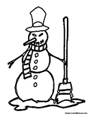 Snowman with Broom in Snow