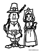 Pilgrims at Thanksgiving Coloring