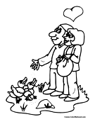 Love Coloring Page 3 Feeding Ducks