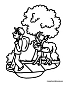 Boy and Dog Walking to School