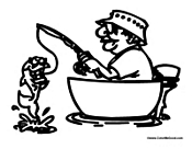 Man Catching a Fish on Boat