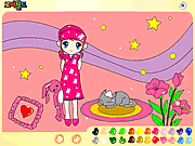 Girl and Cat Coloring Game